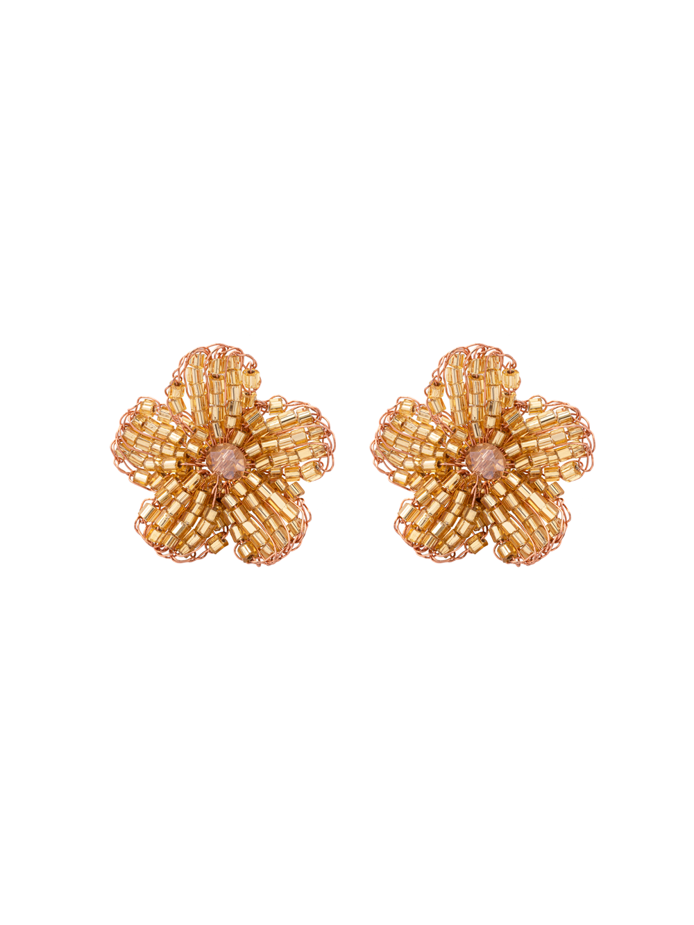 Par Arete Flor Cinco Petalos Dorado Con Rosa