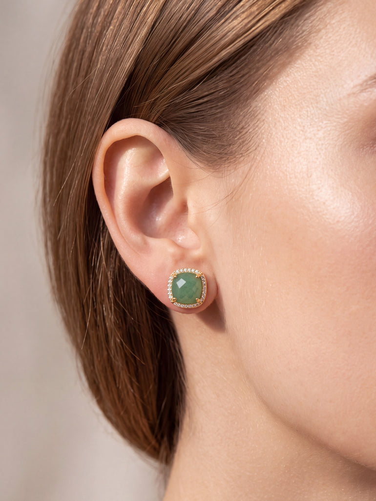Par Arete Rombo Piedra Verde Aventurina Zirconias