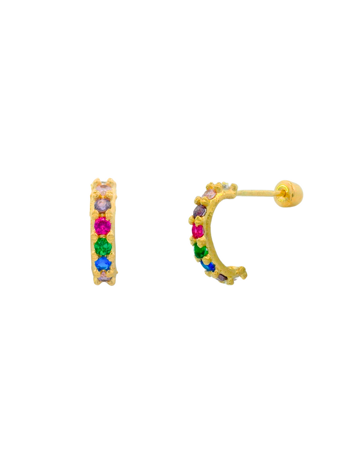 Semi Arracada Mini Con Zirconias Oro 14k
