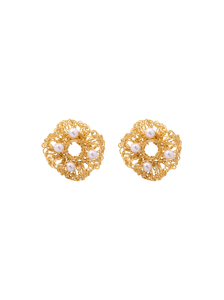 Par Arete Mini Flor Con Cuatro Perlas