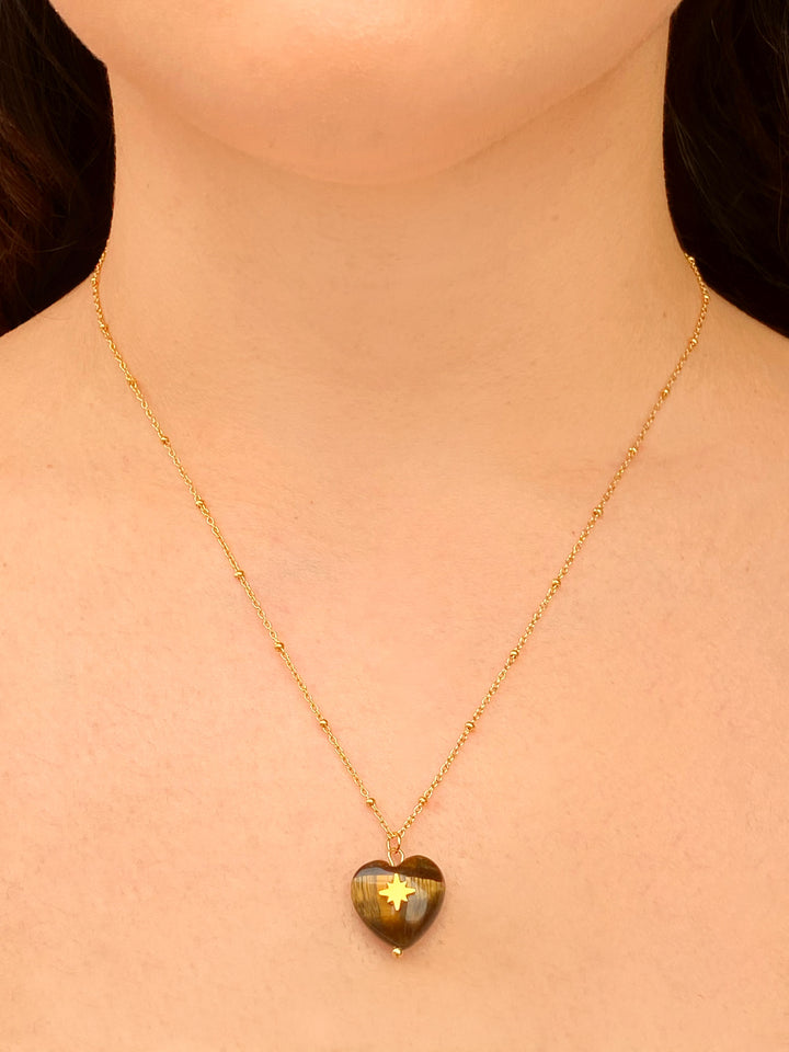 Collar Dije Corazon Piedra Ojo De Tigres