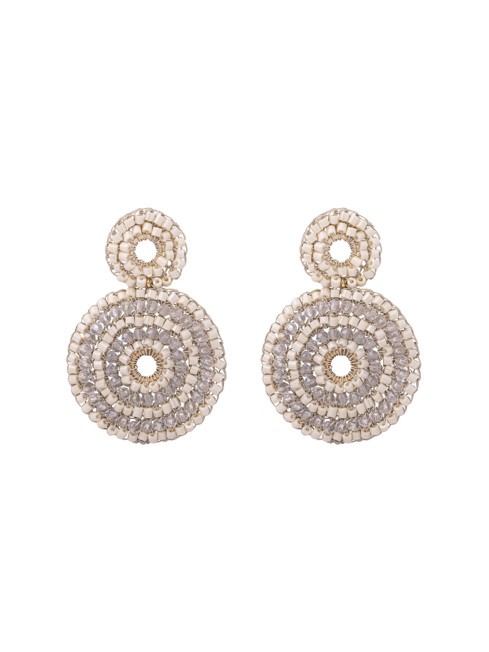 Par Arete Doble Circulo Piedras Blancas Y Transparentes