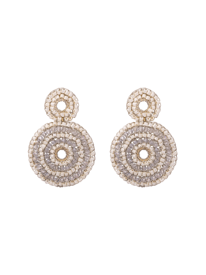 Par Arete Doble Circulo Piedras Blancas Y Transparentes