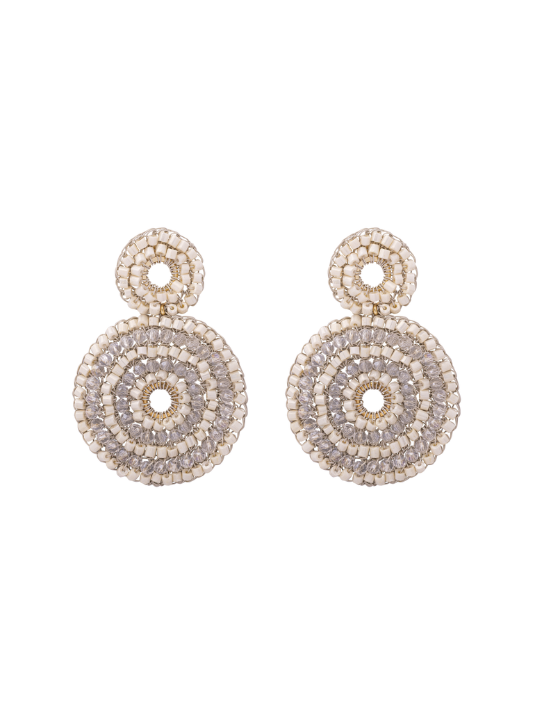 Par Arete Doble Circulo Piedras Blancas Y Transparentes