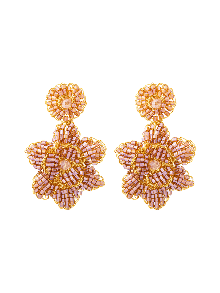 Par Arete Doble Flor Rosa