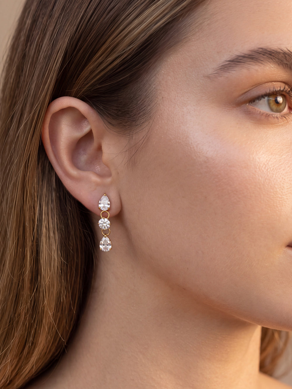 Par Arete Tira Zirconias Dos Gotas