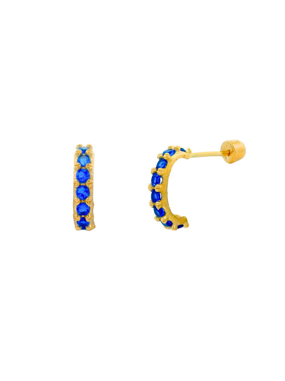 Semi Arracada Mini Con Zirconias Oro 14k