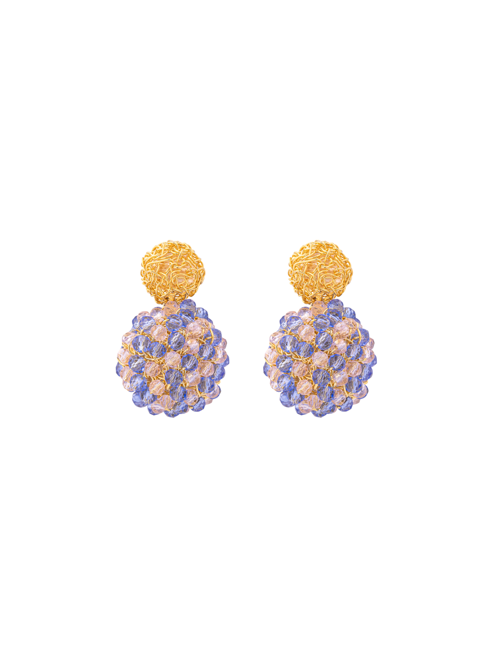 Par Arete Doble Bola Dorado Y Azul