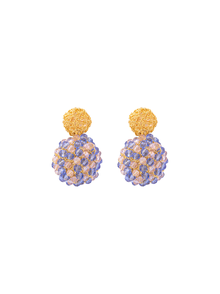 Par Arete Doble Bola Dorado Y Azul