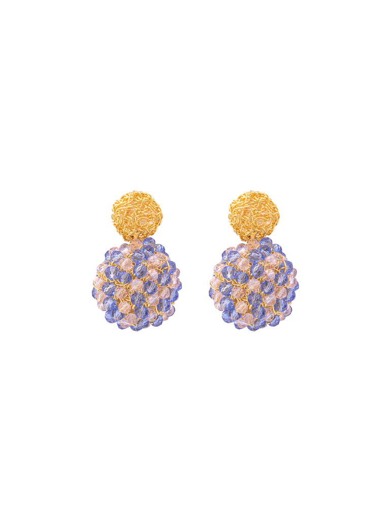 Par Arete Doble Bola Dorado Y Azul
