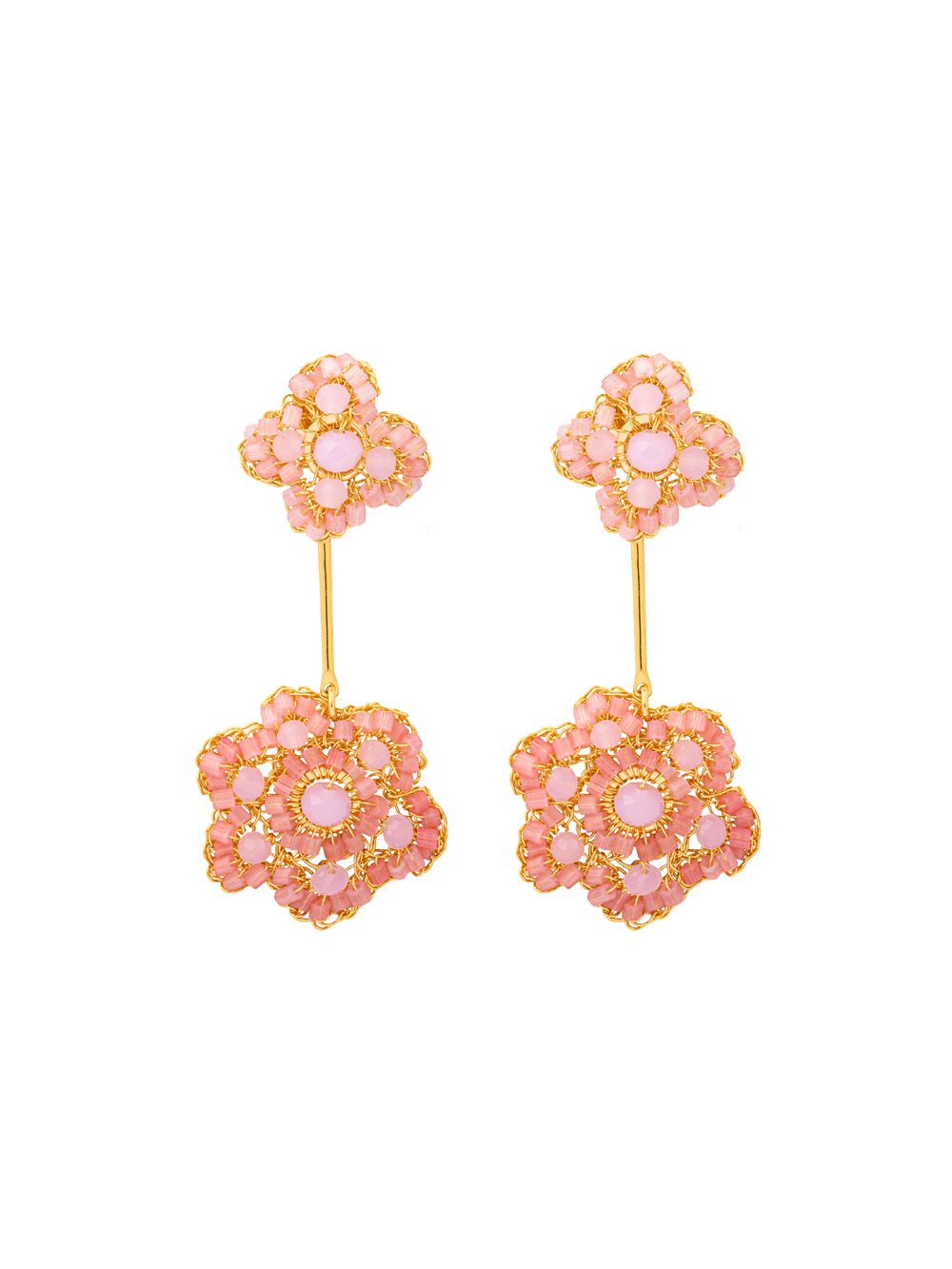 Par Arete Doble Flor Rosa 2 en 1