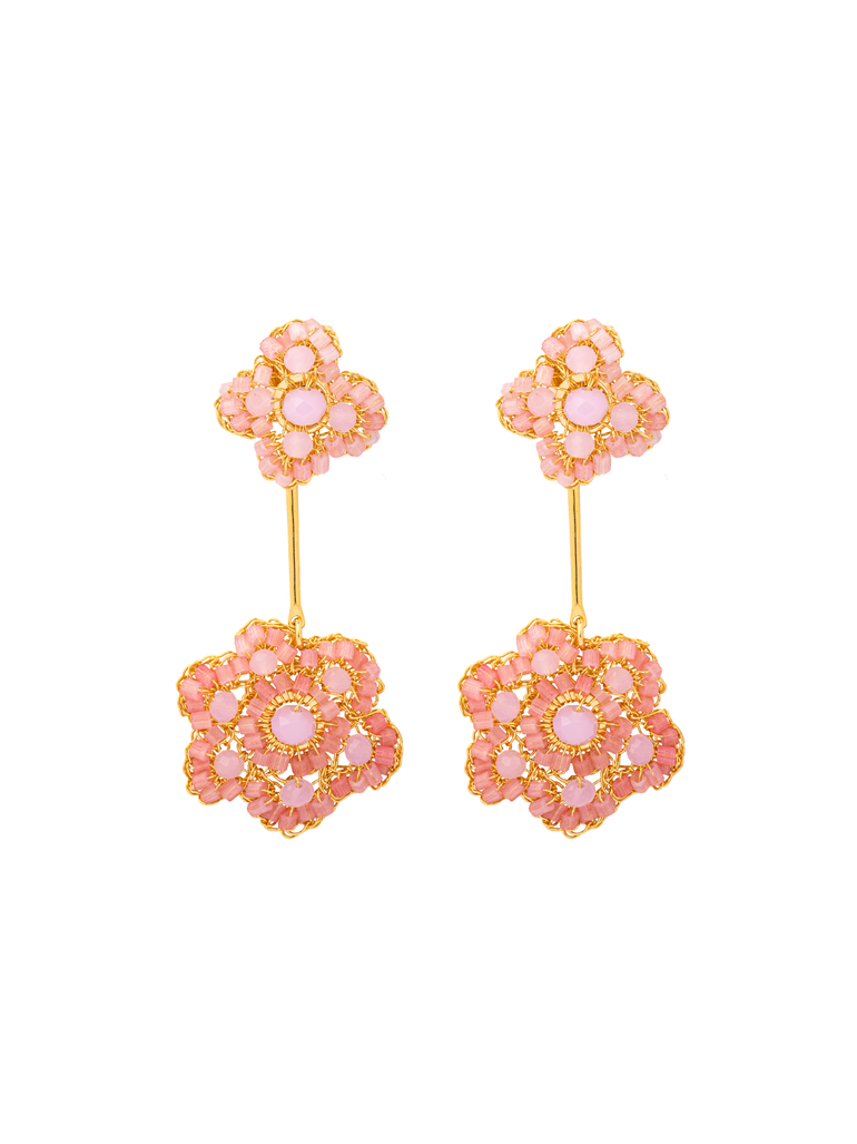 Par Arete Doble Flor Rosa 2 en 1
