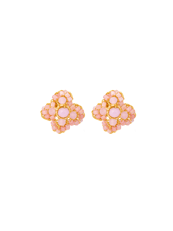 Par Arete Doble Flor Rosa 2 en 1