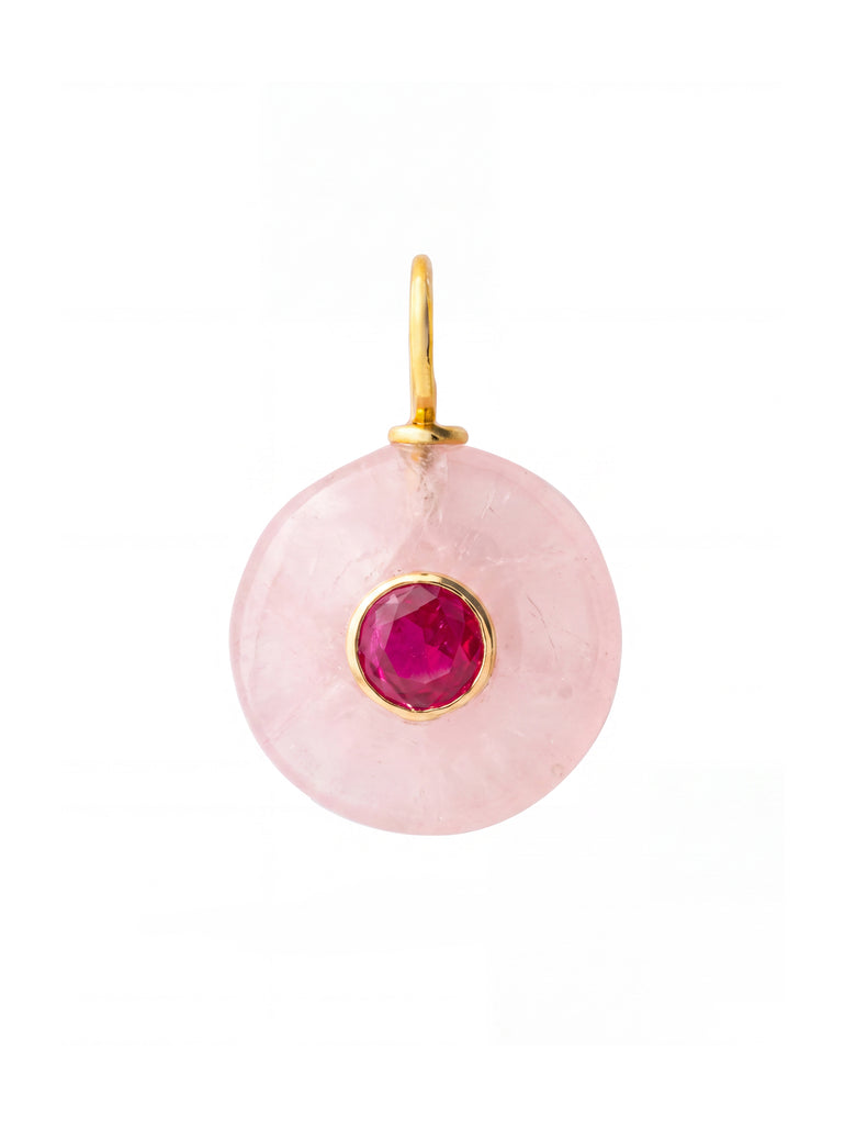 Dije Redondo Piedra Cuarzo Rosa