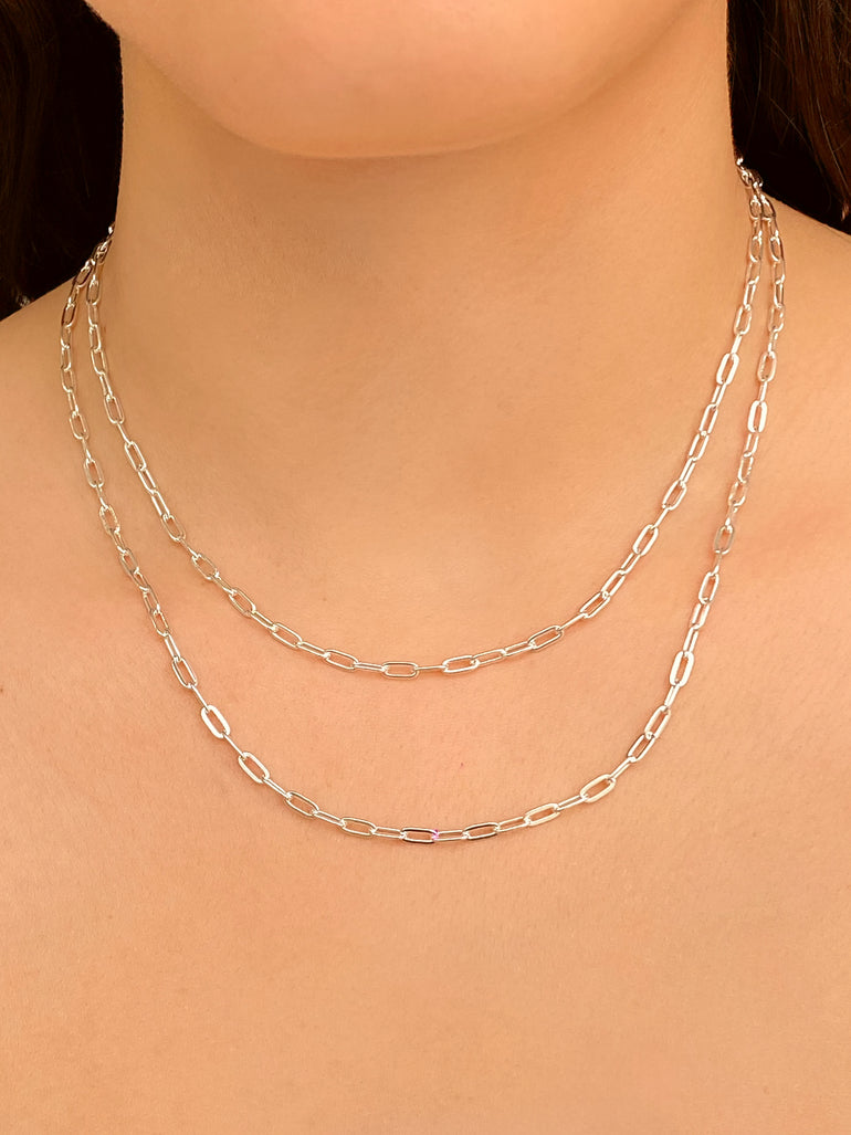 Collar Plateado Eslabon Tipo Clip 3 mm
