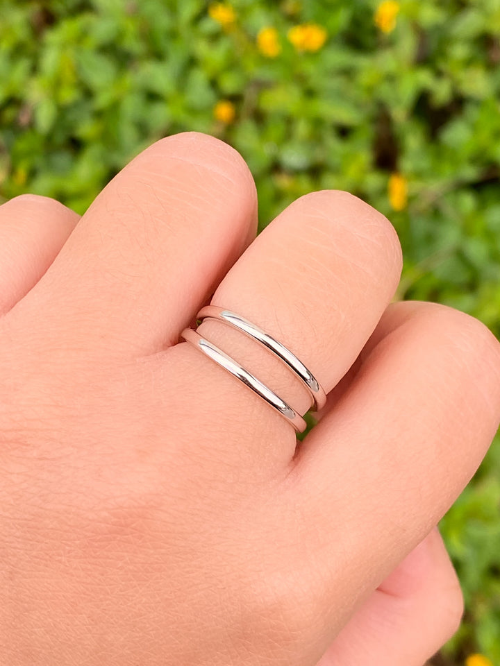 Anillo Plateado Doble Linea