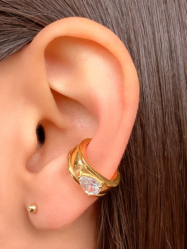 Set Ear Cuff Grueso Con Gota Zirconia