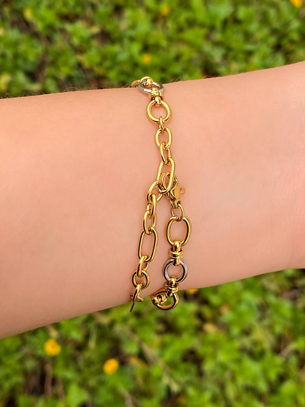 Pulsera Eslabones Combinados Ovalados