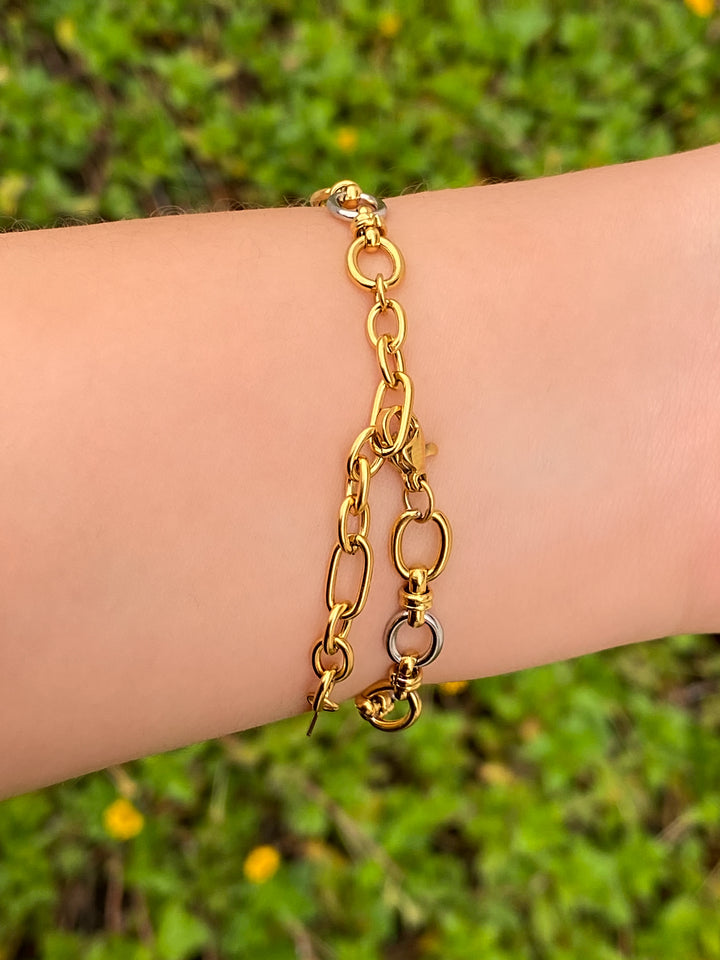 Pulsera Eslabones Combinados Ovalados