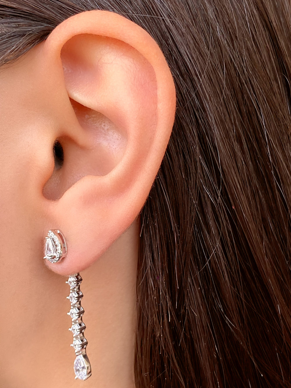 Par Arete Gota Con Linea de Zirconias 2 en 1