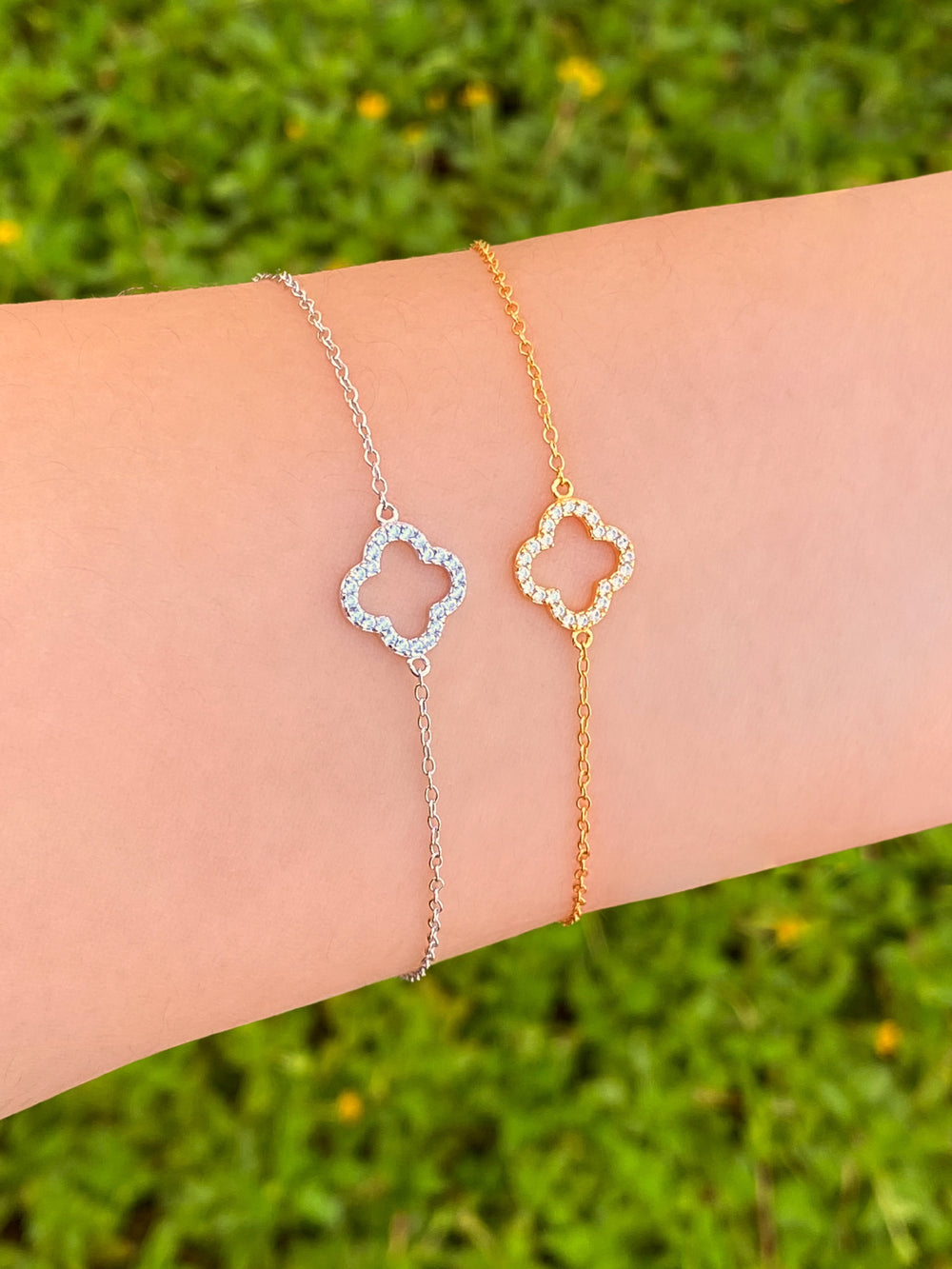 Pulsera Contorno Trebol Zirconias