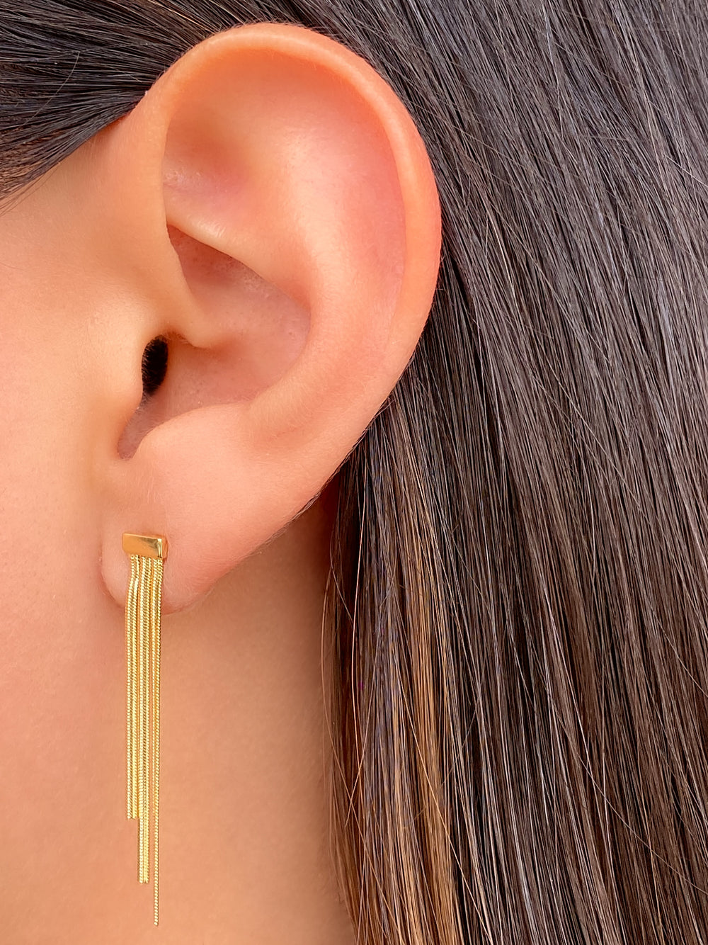 Par Arete Triple Tira Oro 14k