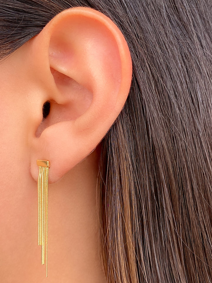 Par Arete Triple Tira Oro 14k