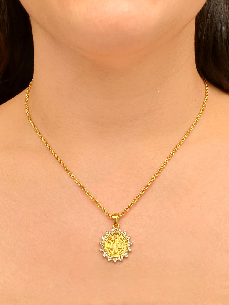 Collar Trenzado Dije San Benito Con Contorno