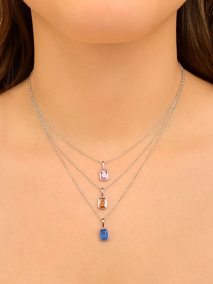 Collar Birthstone Rectangular Plateado
