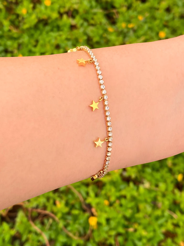 Pulsera Zirconias Con Estrellas Colgantes