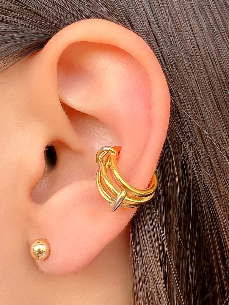 Ear Cuff Triple Con Aros Plateados
