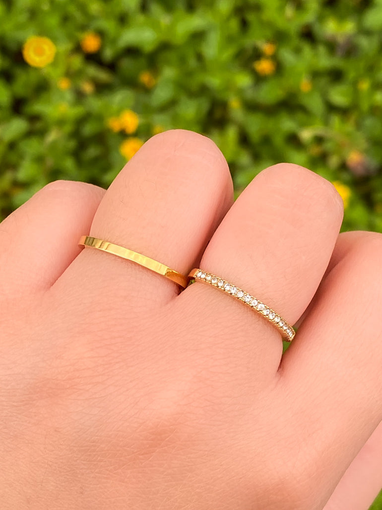 Set Anillos Delgados Zirconias y Liso