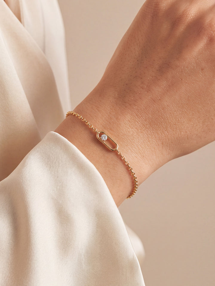 Pulsera Eslabones Dije Rectangular Con Zirconia