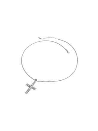 Cadena Trenzada Plateada Con Dije Cruz