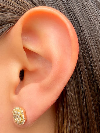 Par Arete Baguette Cluster Con Halo Diamante 0.5 Ct