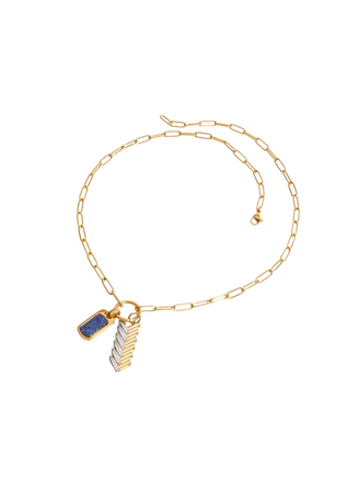 Collar Eslabon Con Dije Flecha y Placa Azul