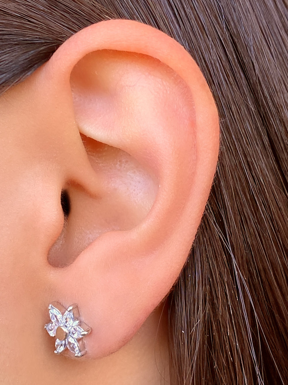 Par Arete Mini Flor Petalos Zirconias