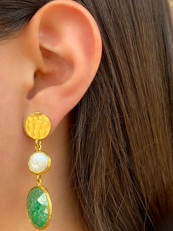 Par Arete Piedra Verde y Perla