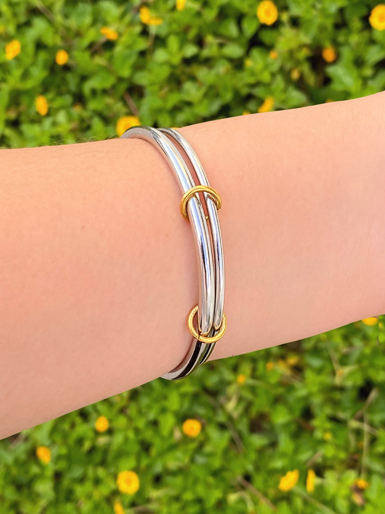 Brazalete Cerrado Doble Plateado