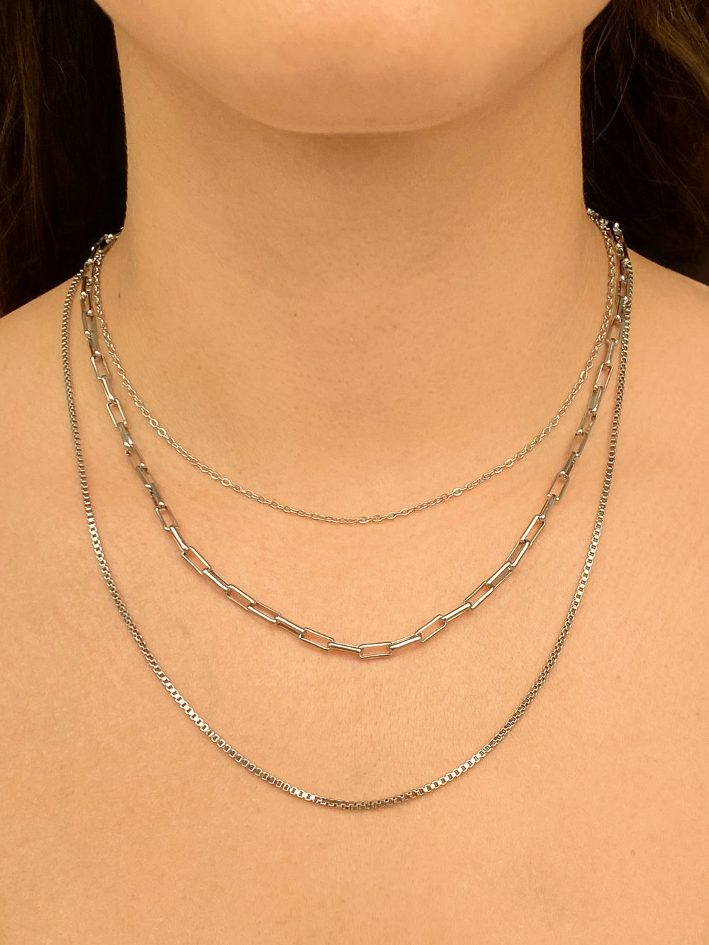 Collar Triple Con Cadena Eslabon