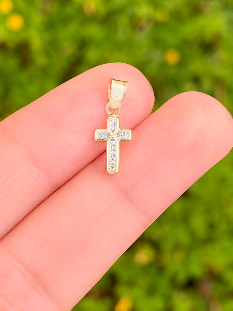 Dije Mini Cruz Con Zirconias Oro 10k