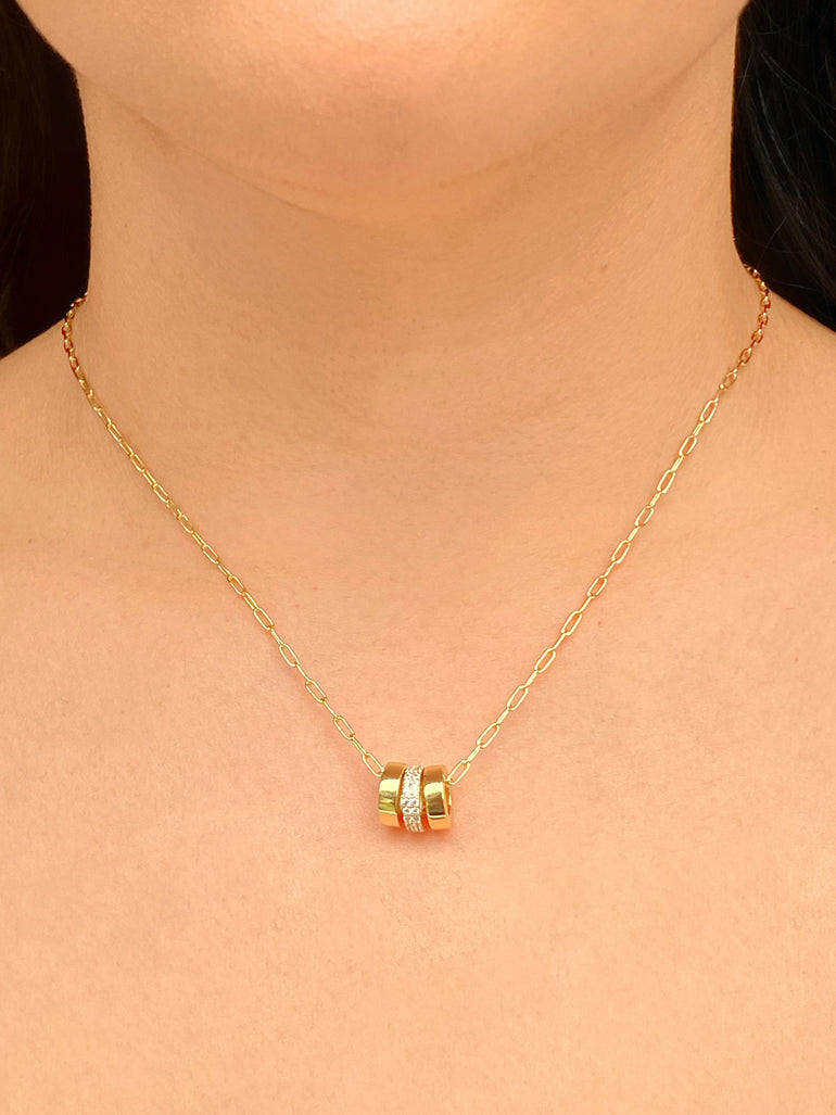 Collar 3 Aros Combinados Lisos y Zirconias