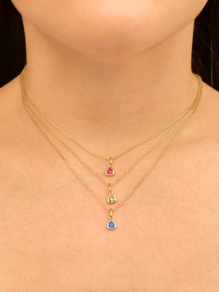 Collar Dorado Dije Birthstone Triangulo