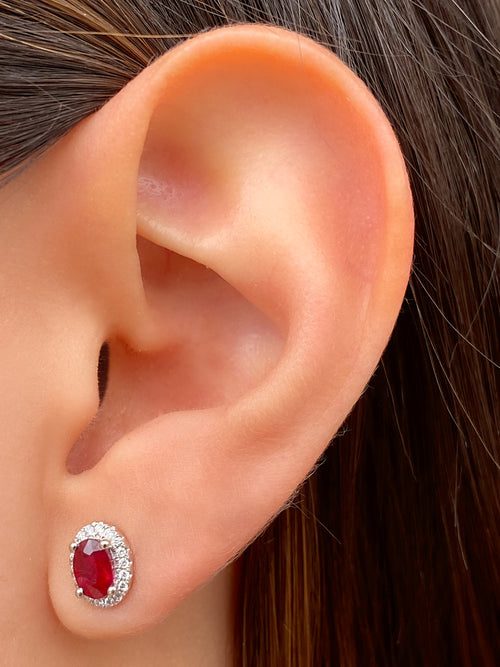 Par Arete Rubies Con Diamantes Oro Blanco 18k