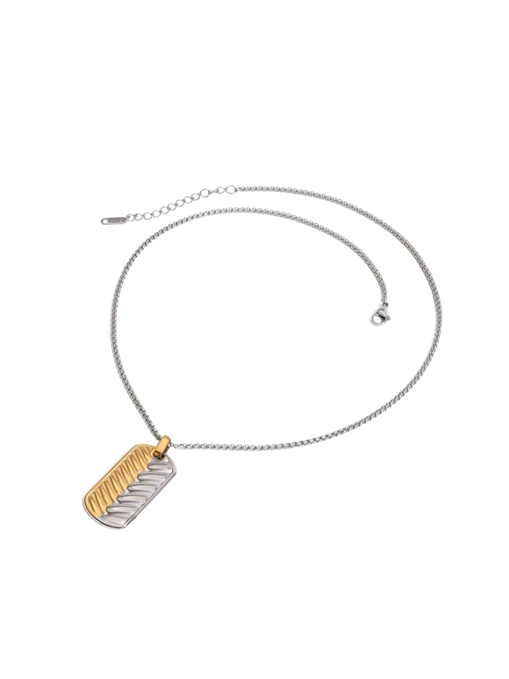 Collar Eslabon Cuadrado Con Placa Combinada