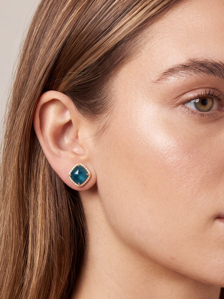 Par Arete Rombo Piedra Azul Apatita Zirconias