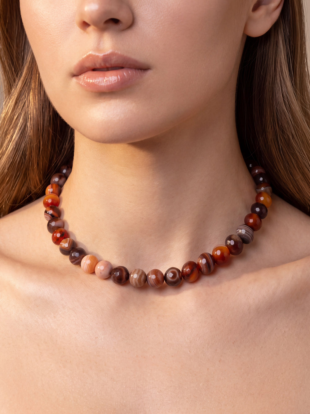 Choker Bolitas Piedra Natural 10 mm