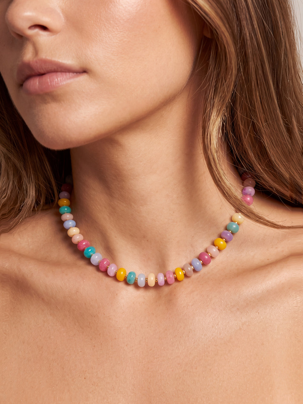 Choker Aros Piedra Natural Bolitas Doradas 8 mm