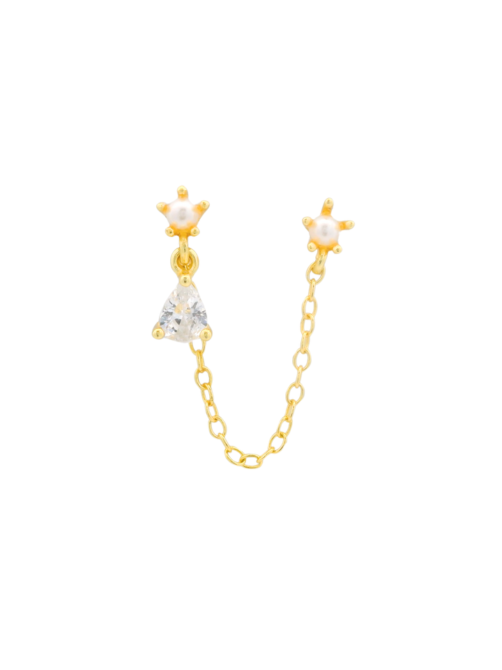 Arete Cadena Con Doble Perla y Zirconia
