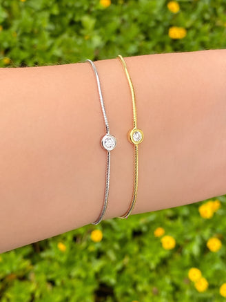 Pulsera Delgada Con Zirconia Redonda